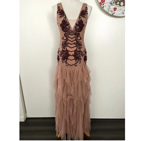 BCBGMaxAzria Blush and Burgundy Maxi Dress BCBGMaxAzria Blush and Burgundy Maxi Dress